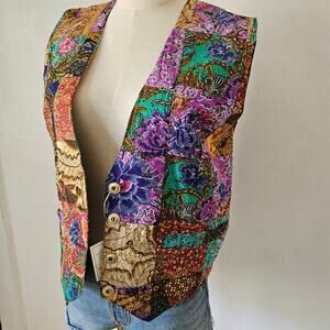 NEW Theo Batik Beaded‎ Patchwork Hippie Vest M Multicolor Boho NWT